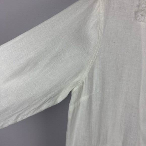 By JJ 100% Linen Stylish White Linen Blouse with Fringe Detail Size Large - Picture 13 of 13